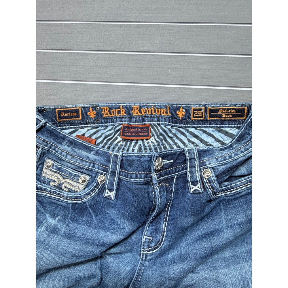 Rock Revival Karisse MB200 Mid Rise Bootcut Jeans Blue Embellished Size 29 - Picture 5 of 11